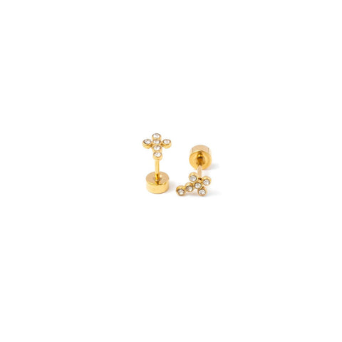 Diamond Cross Stud Earring - Hypoallergenic, Flat Back, Girl