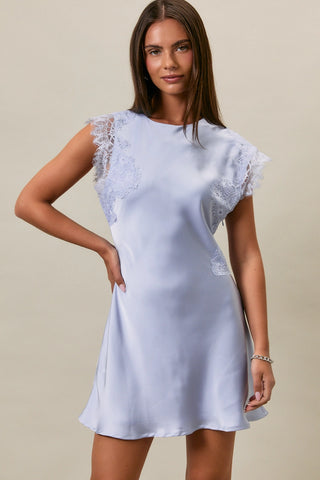 Sleeveless High Neck Lace Trim Detail Dress in Cream