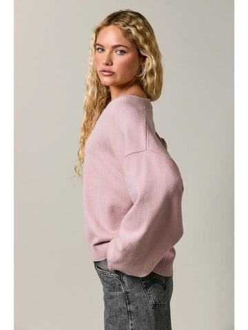 V-Neck Oversized Sweater in Dusty Pink