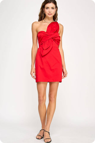 Knotted Flower Bow Mini Dress
