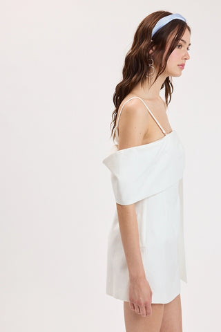 ER | Bow Tie Scoop Neck Mini Dress in White