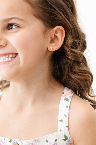 Cross Stud Earrings - Hypoallergenic, Flat Back, Girl Gift