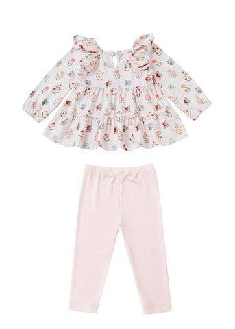 Amelia Rose Long Sleeve Floral Tiered Ruffle Top and Legging Set