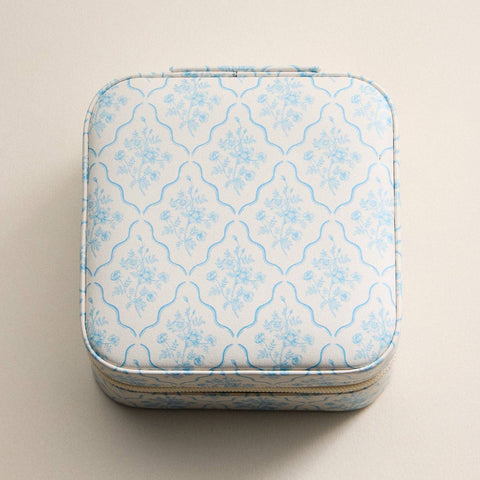 Light Blue Floral Travel Jewelry Case