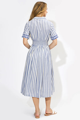 AR | Evette Y/D Striped Short Sleeves Midi Dress in Blue/White