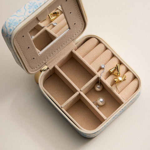 Light Blue Floral Travel Jewelry Case