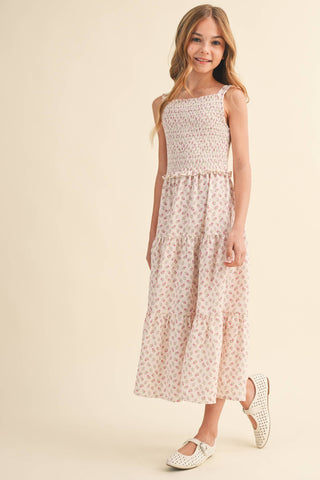 Tween Girls Smocked Tiered Midi Dress