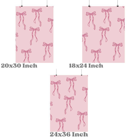 Coquette Pink Bow Minimalist Line Wall Art Prints