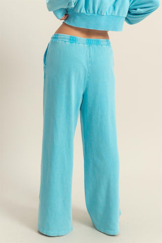 Washed Wide Leg Drawstring Sweatpants