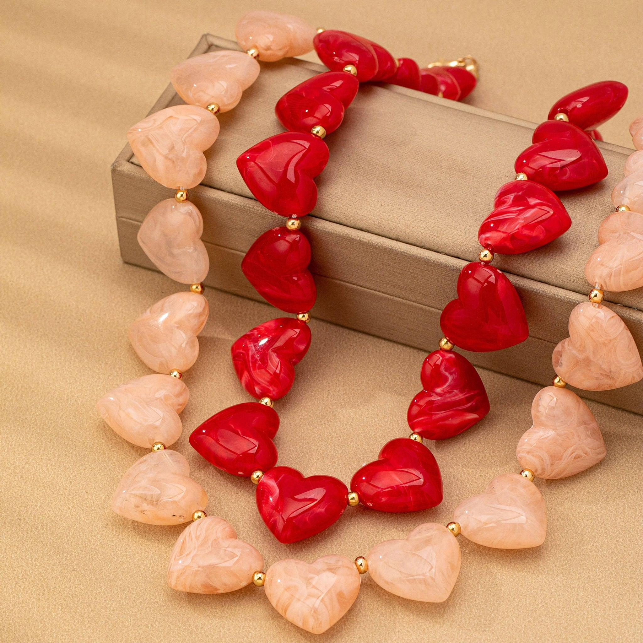 Pink Large Heart Shape Beaded Necklace