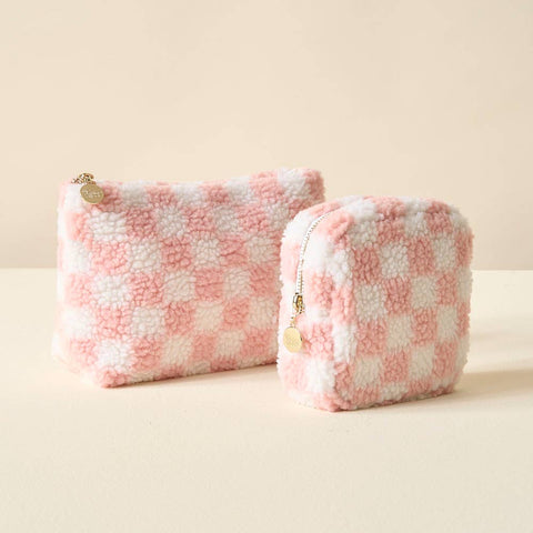 Blush Checkered Teddy Pouch