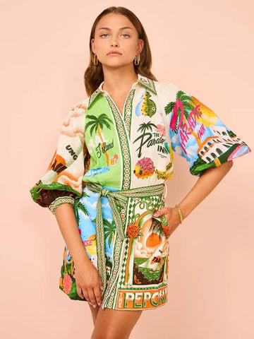 PRINTED SHIRT CARDIGAN DRESS