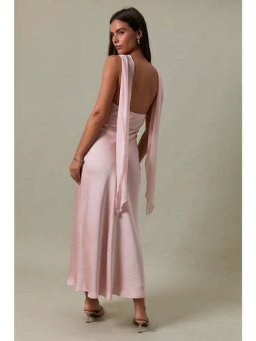 Strapless Contrast Scarf Midi Dress in Blush