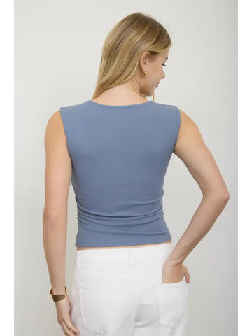 Square Neck Sleeveless Runched Detail