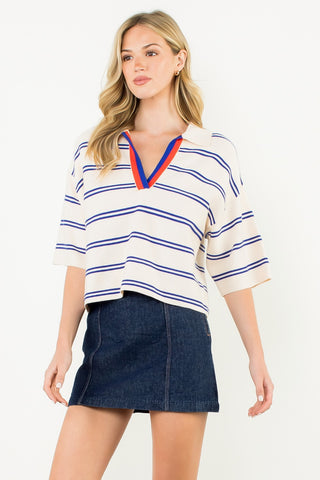 Short Sleeve Striped Knit Top