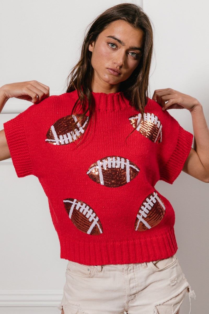 Sequin Football Patch Sleeves Sweater