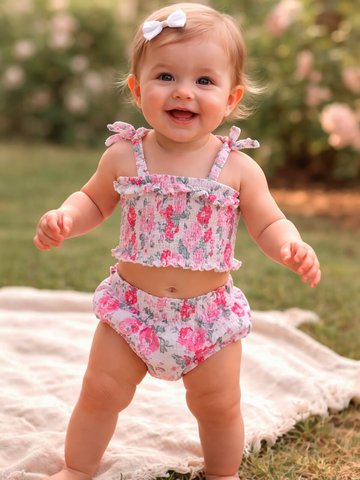 Muslin Smocked Ruffle Top & Bloomer, Pink Splendor