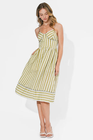 AR | Perle Two-Toned Sweetheart Neck Midi Dress in Sage/Off White