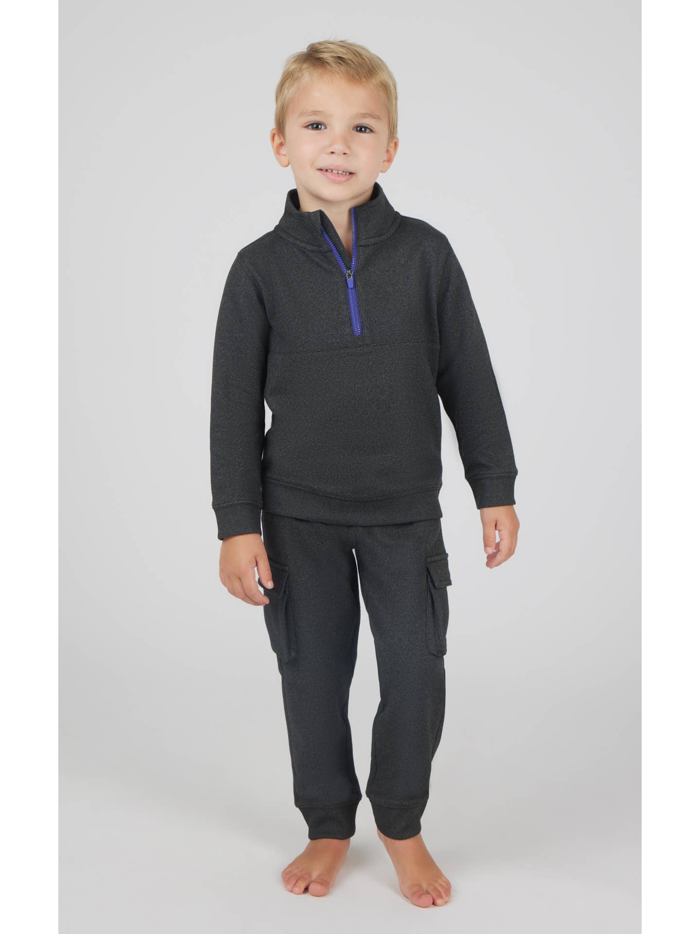 Boys Melange Fleece Half Zip & Jogger Set