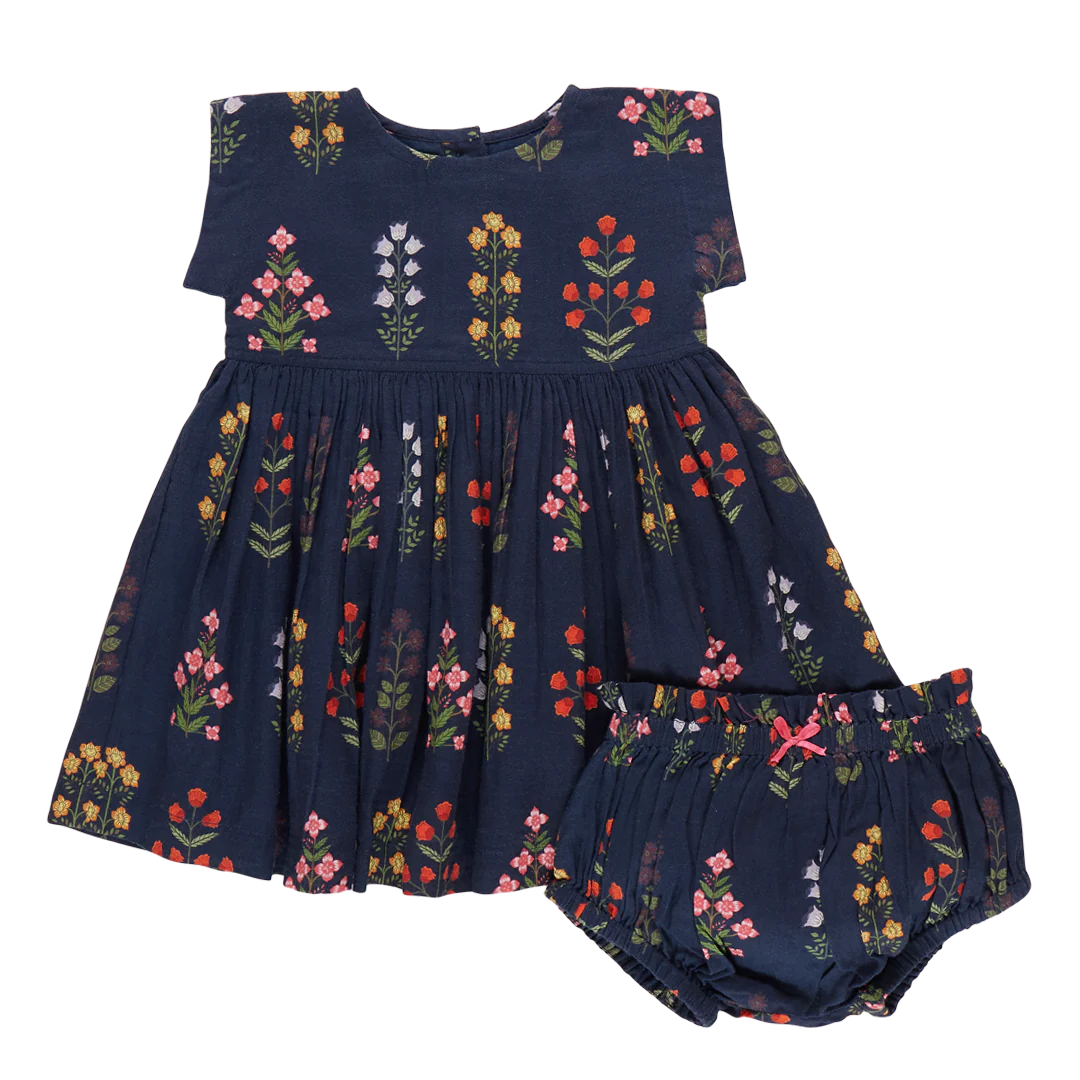 Pink Chicken | Girls Peachy Dress | Navy Field Floral