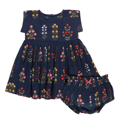 Pink Chicken | Girls Peachy Dress | Navy Field Floral