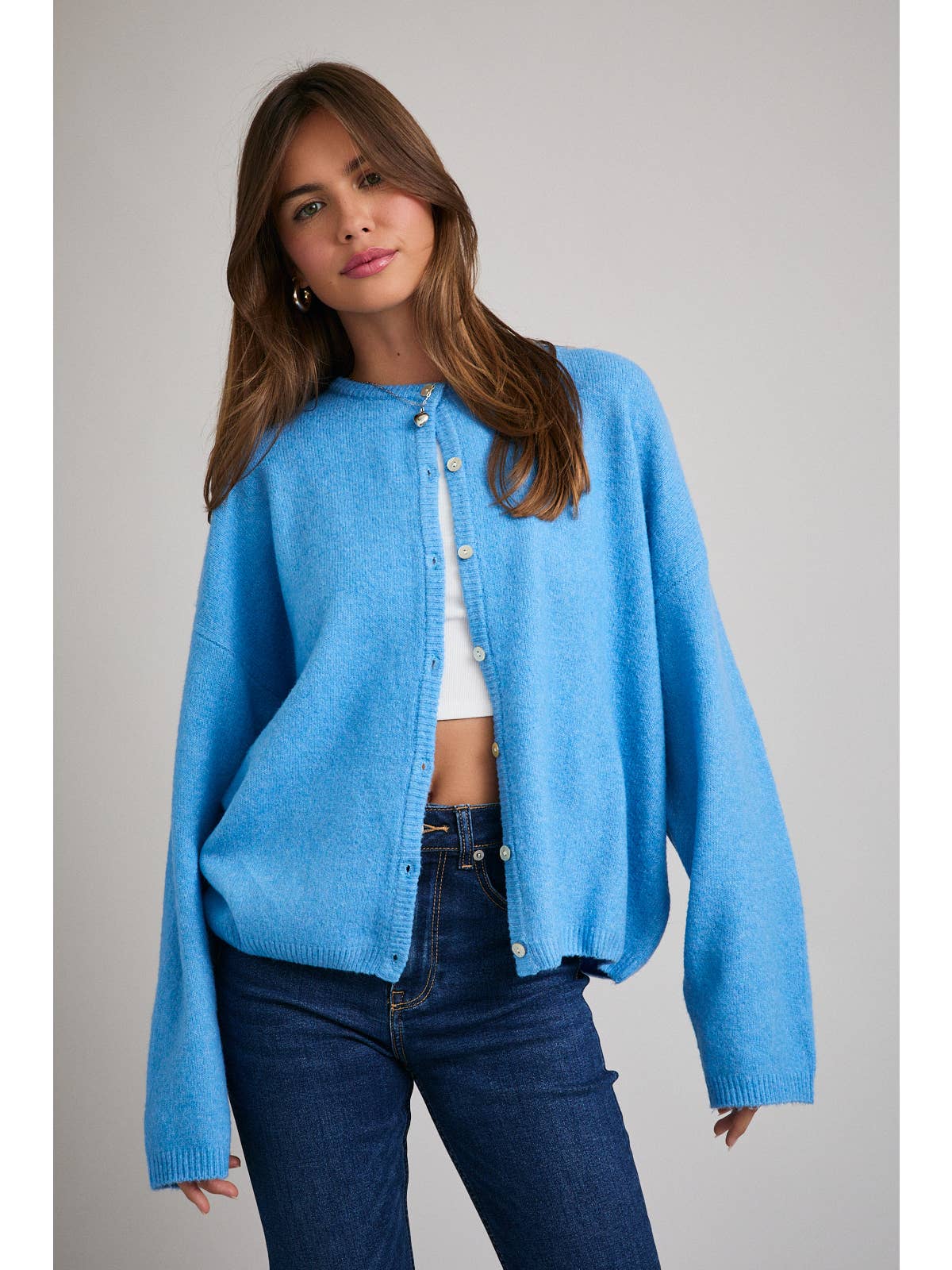 Long Sleeve Crew Neck Knit Cardigan
