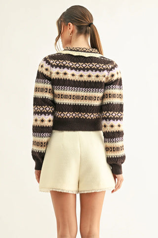 AR | Lena Jacquard Knit Cardi in Brown Multi