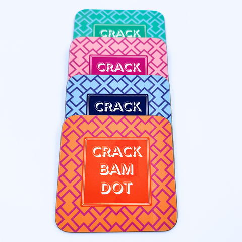 Mahjong Coasters, 4 Set  | Gift or Prize | Green, Pink, Blue, Orange