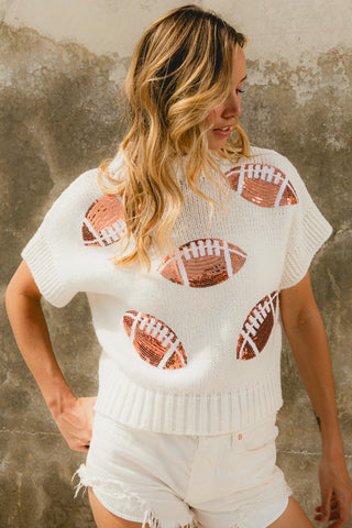 Sequin Football Patch Sleeves Sweater