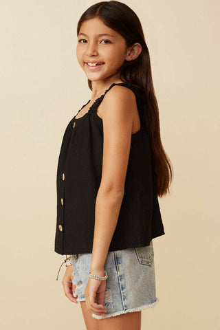 Hayden | Girls Button Detail Ruffle Strap Tank