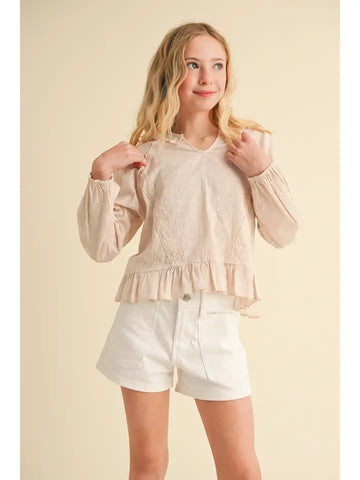 Raglan Lace Trim Blouse