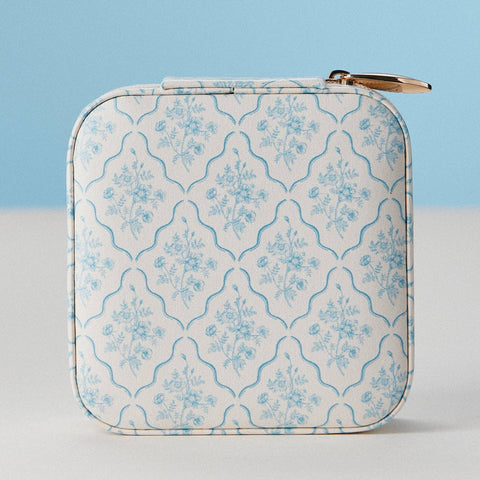 Light Blue Floral Travel Jewelry Case