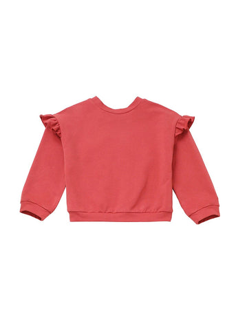 Red Rosie Long Sleeve Solid Ruffle Trim Cropped Sweater