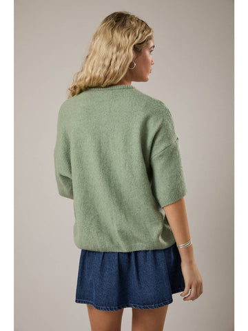 Short Sleeve Crew Neck Sweater Cardigan