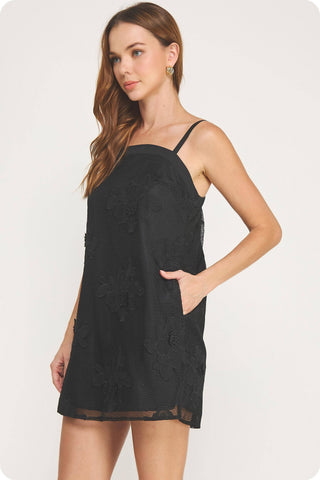 Embroidery Floral Mesh Mini Dress