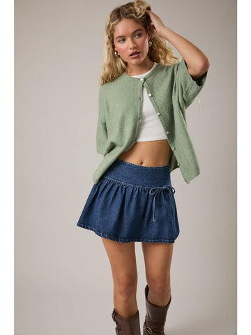 Short Sleeve Crew Neck Sweater Cardigan