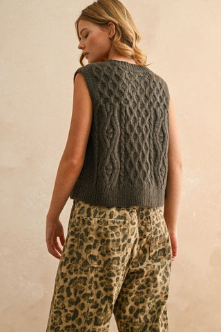 Tie Front Cable Knitted Vest