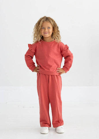 Red Rosie Long Sleeve Solid Ruffle Trim Cropped Sweater