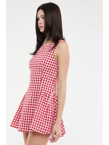 Checker Boat Beck Sleeveless Mini Dress in Red