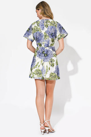AR | Cynthia Embroidered Mini Dress in Blue Multi