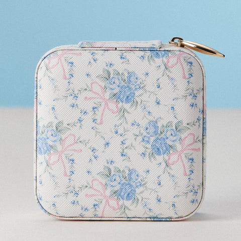 Blue Floral with Pink Bow Jewelry Box - Travel Size