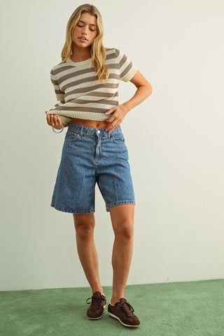 Striped Knitted Short Sleeve Top