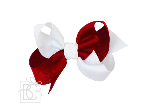 Cranberry & White Crisscross Grosgrain Bow