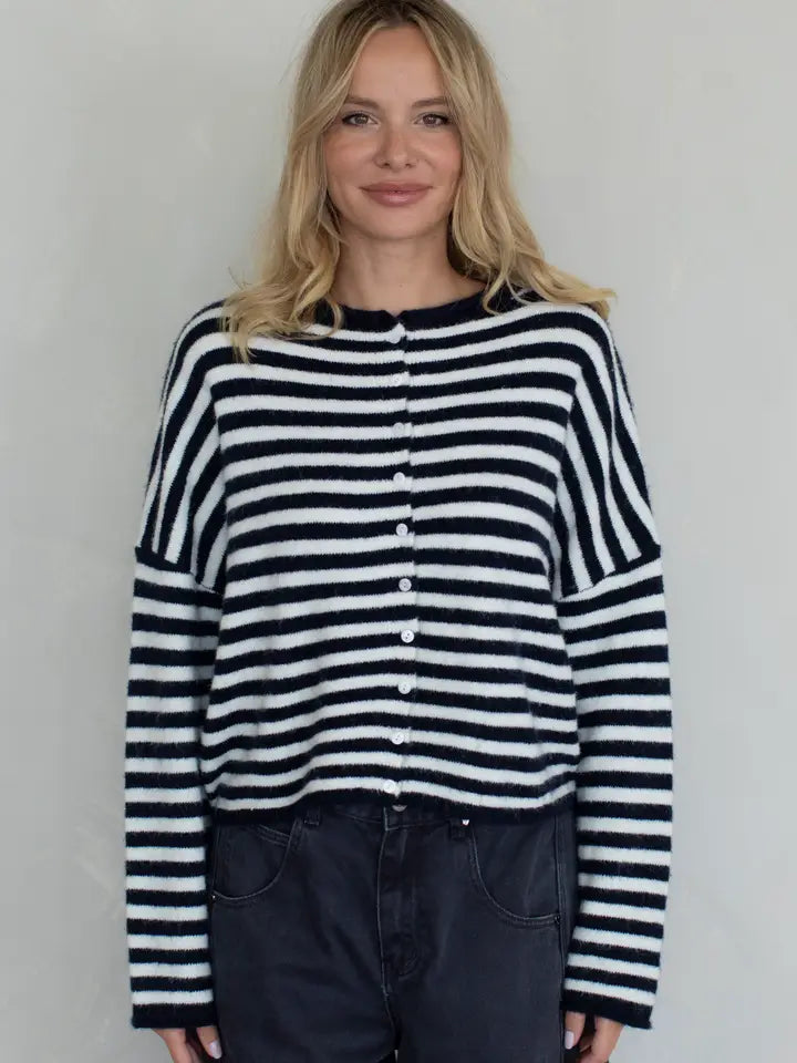 Striped Button-Down Cardigan