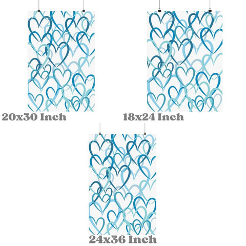 Blue Brushed Hearts Wall Art Prints