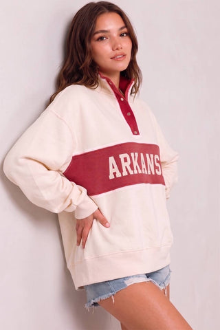 IT10027-AR | 'ARKANSAS' Varsity Snap-Placket Sport Pullover