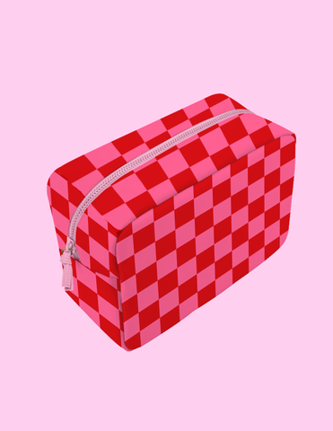 Valentines Pink & Red Check Cosmetic Pouch Bag