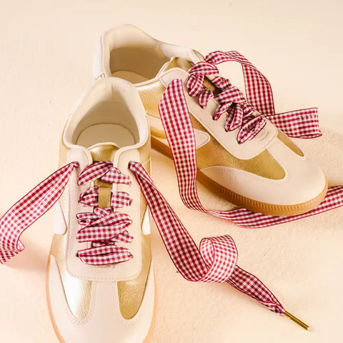 Burgundy Gingham Shoe Laces