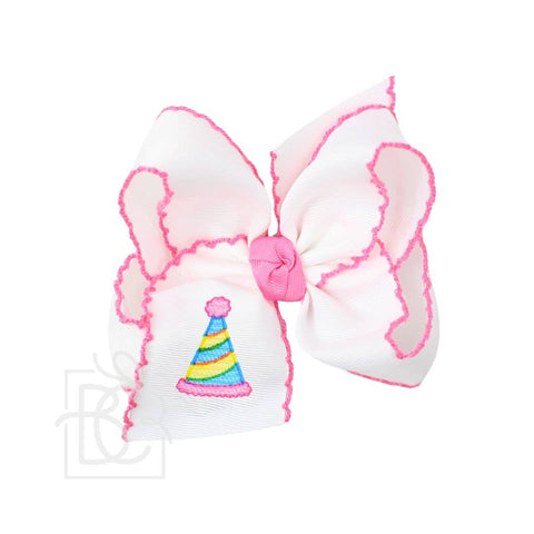 EMBROIDERED BIRTHDAY w/ CROCHET EDGE BOW
