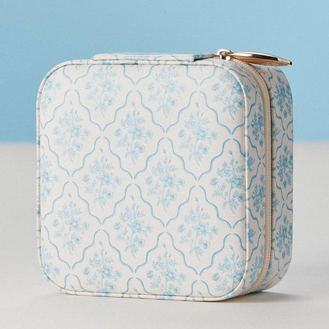 Light Blue Floral Travel Jewelry Case
